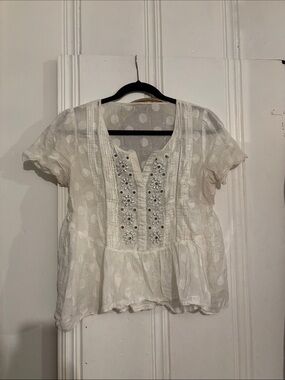 Anthropologie White Sheer Embroidered Peasant Blouse